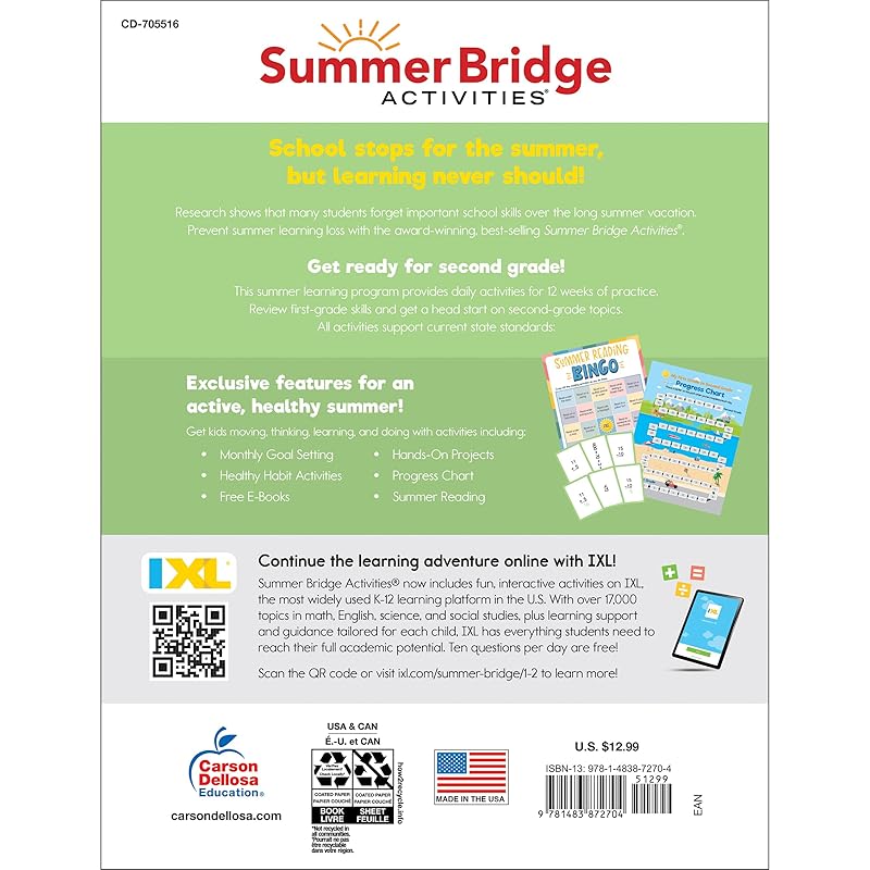 Summer Bridge Activities 1st to 2nd Grade Workbook, Activity Book With Math, Language Arts, Reading Comprehension, Science, Social Studies, Writing, Fitness, Flash Cards, Stickers and More by Summer Bridge Activities