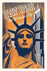 Vintage Journal Orange and Blue Graphic of Statue of Liberty Head (Pocket Sized - Found Image Press Journals)