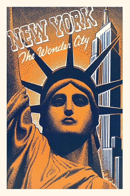 Vintage Journal Orange and Blue Graphic of Statue of Liberty Head (Pocket Sized - Found Image Press Journals) by Found Image Press