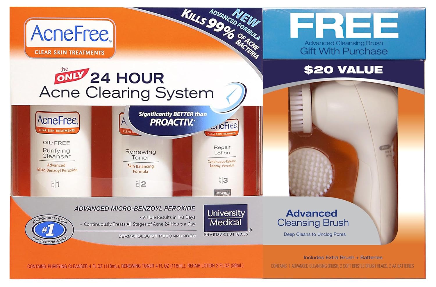 

Acnefree 24 Hour Acne Clearing System with Free Cleansing Brush, 10.4 Ounce