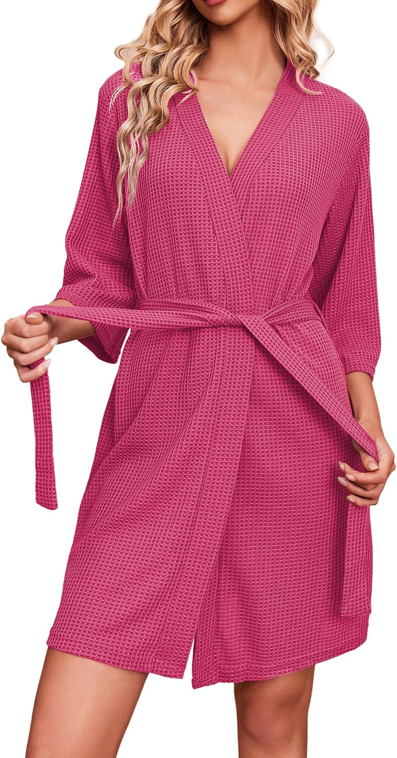 thumbnail image 1 of Ekouaer Robes for Women Waffle Knit Bathrobe Soft Lightweight Knee Length Loungewear S-XXL, 1 of 5