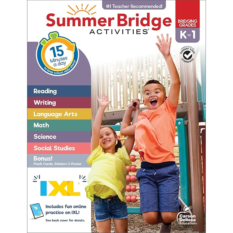 Summer Bridge Activities Kindergarten to 1st Grade Workbooks, Activity Book Ages 4-6 With Math, Phonics, Science, Social Studies, Writing Practice, Fitness, Flash Cards, Stickers, and More by Summer Bridge Activities