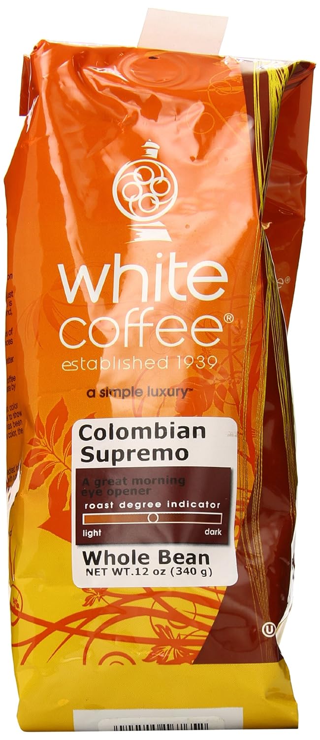 white coffee whole bean coffee, colombian supremo, 12 ounce