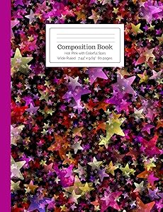 Composition Book Hot Pink with Colorful Stars Wide Ruled (Starchild Composition Books) by Cool for School Composition Notebooks