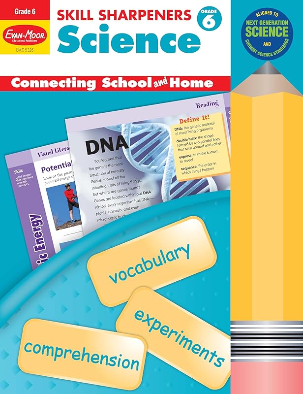 Evan-Moor Skill Sharpeners Science Workbook, Grade 6, Physical, Life, and Earth Science, Activities, Chromosomes and DNA, Genetics, Energy, Weather Causes, Plate Tectonics, Climate Change, Homeschool by Evan-Moor Educational Publishers