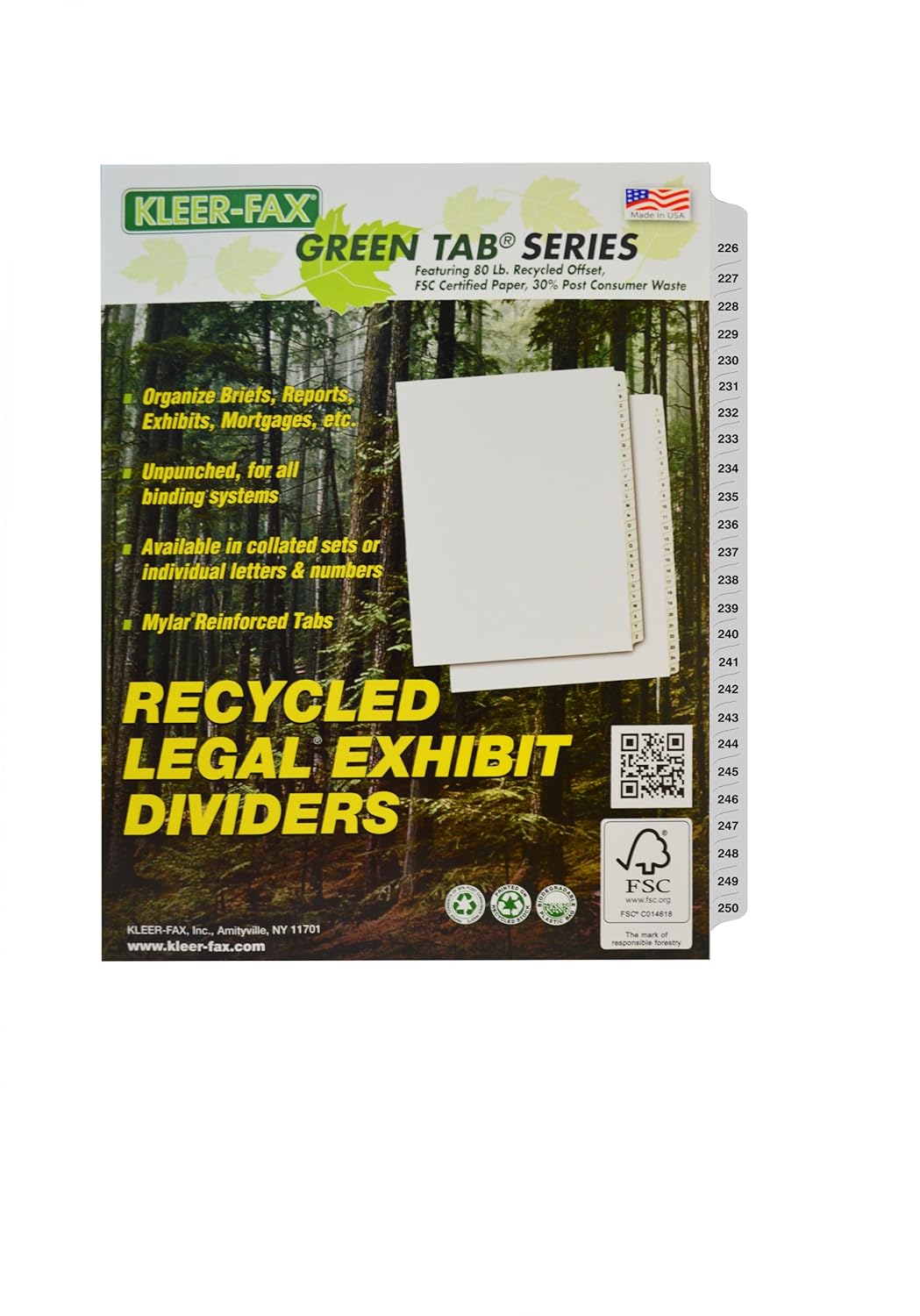 

Kleer-Fax Letter-Size Index Dividers, Collated Numbered Sets, Side Tab, 1/25th Cut, 1 Set per Pack, White, 226-250 (91910)