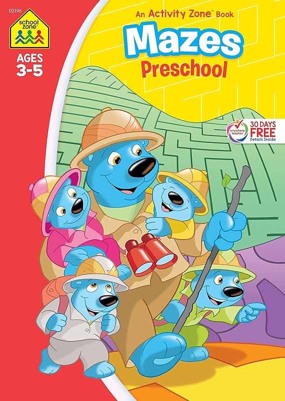 School Zone - Mazes Preschool Workbook - 32 Pages, Ages 3 to 5, Preschool to Kindergarten, Maze Puzzles, Colorful Pictures, and More (School Zone Activity Zone® Workbook Series) by School Zone