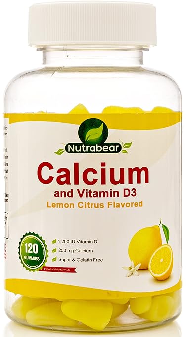 Calcium + Vitamin D3 Gummies, 60 Count, Lemon Citrus Flavored, 100% Vegetarian