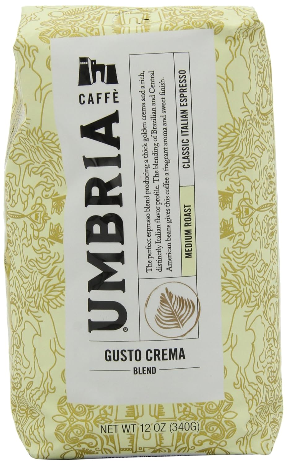 caffe umbria gusto crema blend, medium roast 12-ounce bags (pack