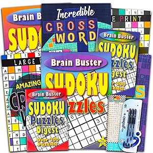 8 Large Print Sudoku Books for Adults, Seniors - Set of 8 Jumbo Sudoku Number Puzzle Books with Large Print Plus Pens and Bookmark (Over 700 Sudoku Brain Challenge Puzzles) by Sudoku Books