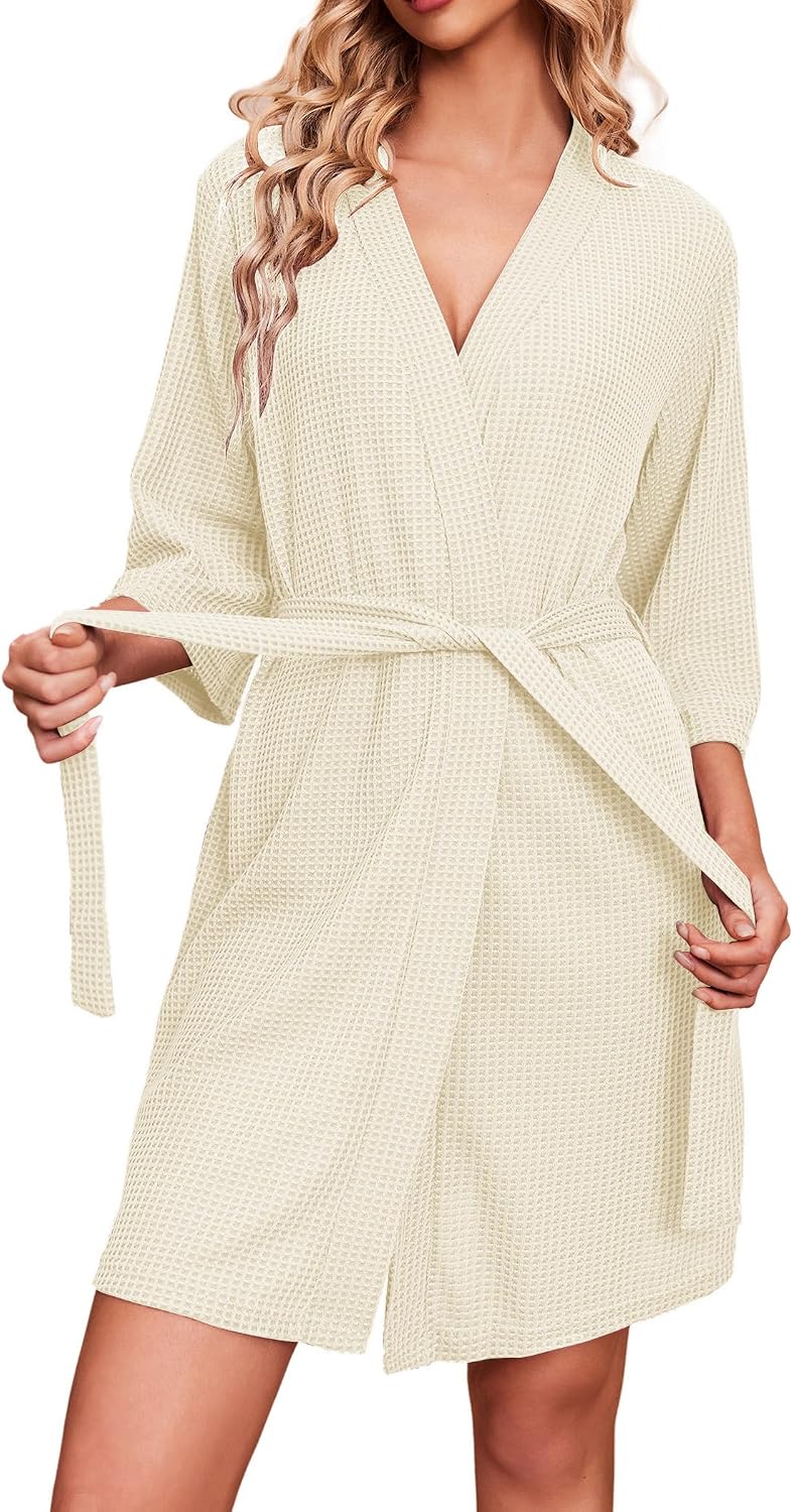 thumbnail image 1 of Ekouaer Robes for Women Waffle Knit Bathrobe Soft Lightweight Knee Length Loungewear S-XXL, 1 of 5
