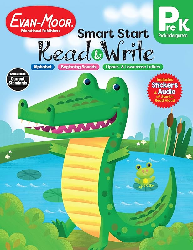 Evan-Moor Smart Start Read and Write Workbook, Grade PreK, Downloadable Audio Read Along, Listening Skills, Reading, Writing Letters, Spelling Skills, ... Homeschool (Smart Start: Read & Write) by Evan-Moor Educational Publishers