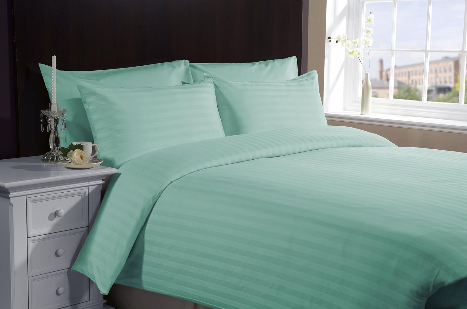 

LACASA BEDDING 400 TC Egyptian cotton Duvet set Italian Finish Stripe ( Twin XL , Aqua Blue )