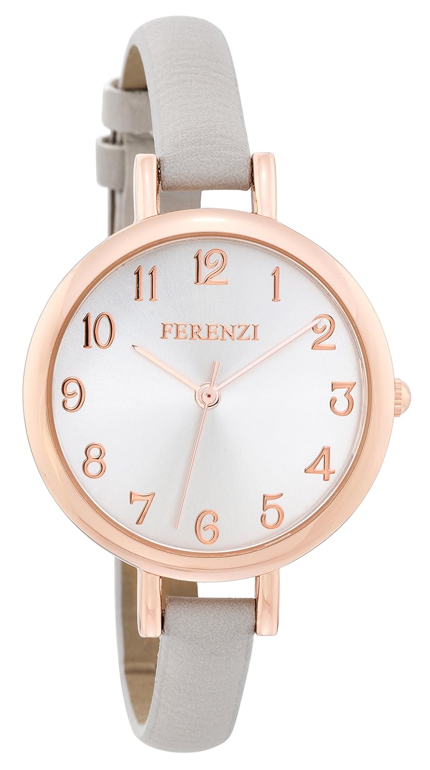 

Ferenzi Women's | Elegant Large Silver Face Watch with Thin Grey Band | FZ15501