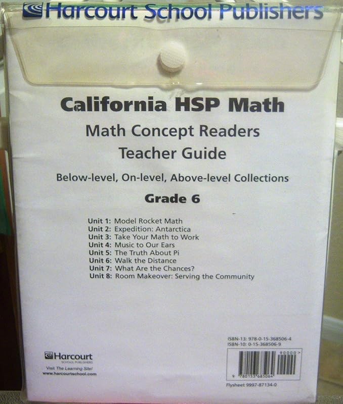 Math Concept Reader Collection Teachers Guide Grade 6: Math Concept Readers (Hsp Math 09) by HARCOURT SCHOOL PUBLISHERS