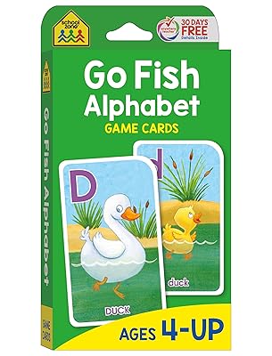 School Zone Go Fish Alphabet Game Cards: Preschool, Kindergarten, 1st Grade, ABC's, Matching, Uppercase and Lowercase Letters, Word-Picture Recognition, Animals, Ages 4+, Packaging May Vary