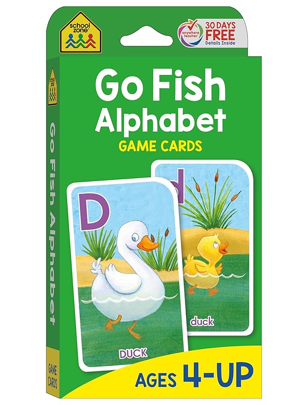 School Zone Go Fish Alphabet Game Cards: Preschool, Kindergarten, 1st Grade, ABC's, Matching, Uppercase and Lowercase Letters, Word-Picture Recognition, Animals, Ages 4+, Packaging May Vary by School Zone