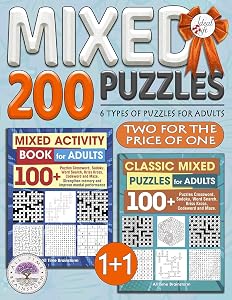 200 Mixed Puzzles: 6 Types of Puzzles for Adults. Gift Beneficial SET 2 Books in 1 (Sets of books) by All Time Brainstorm