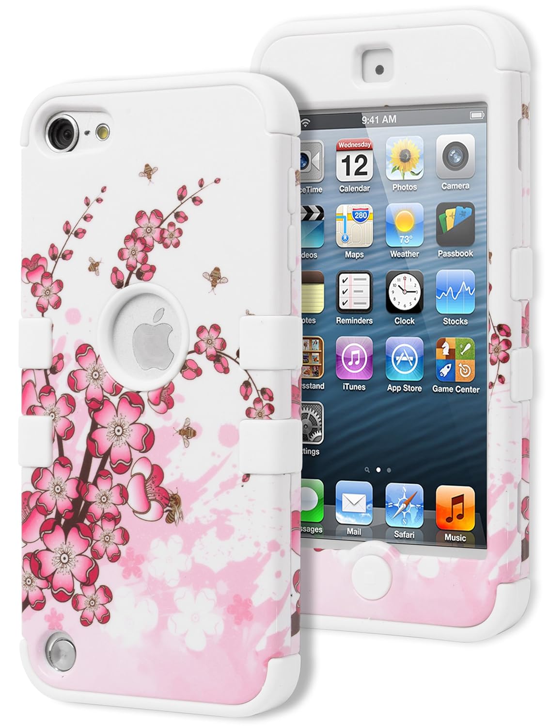 

iPod Touch 5 Case, Bastex Hybrid Protective Case - Soft White Silicone Cover with Pink Hibiscus Flower Design Hard Case for Apple iPod Touch 5