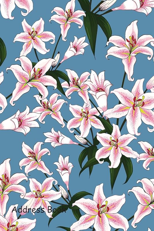 Address Book: Include Alphabetical Index With pattern pink lilly flowers on blue background cover by Shamrock Logbook