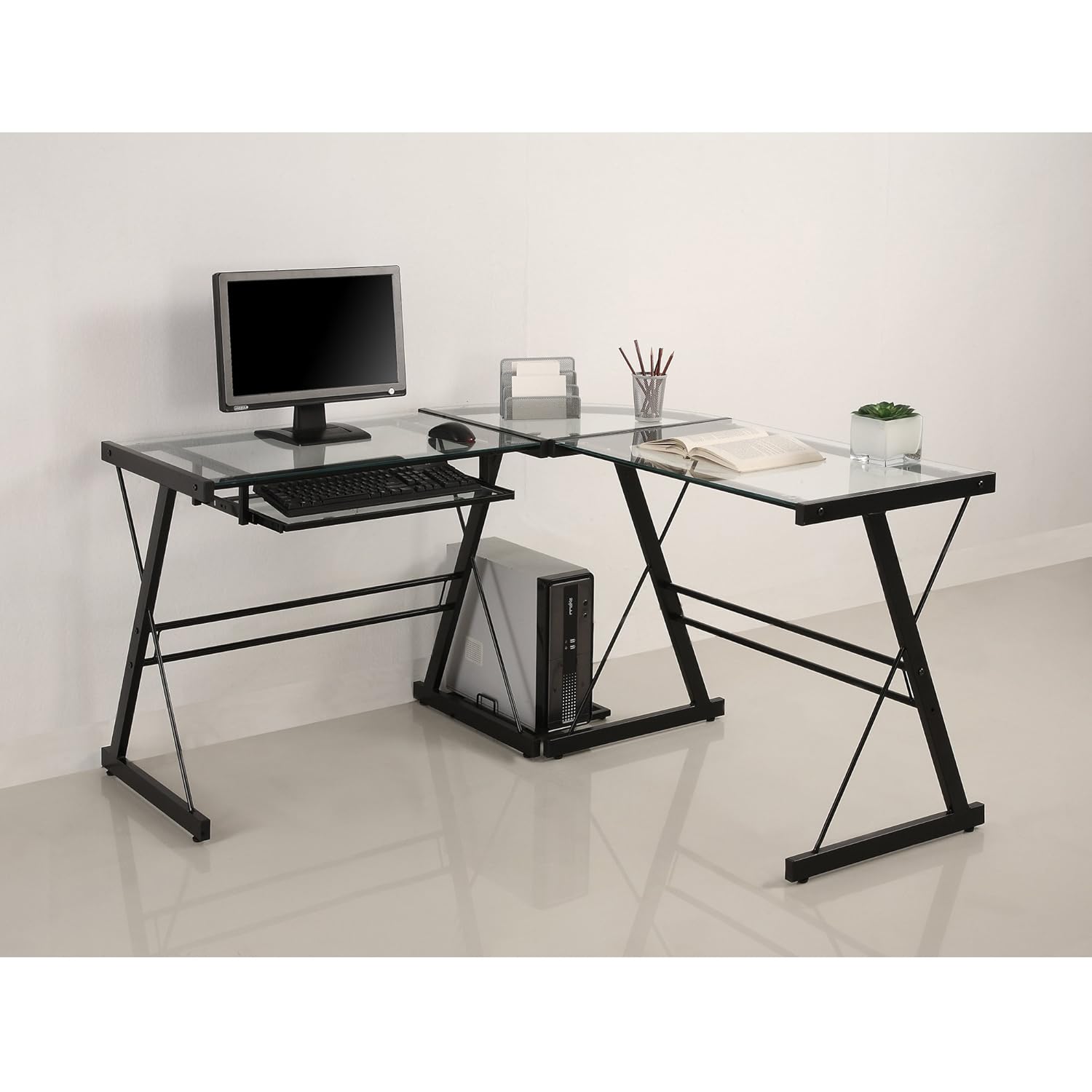 walker edison 3-piece contemporary desk, multi