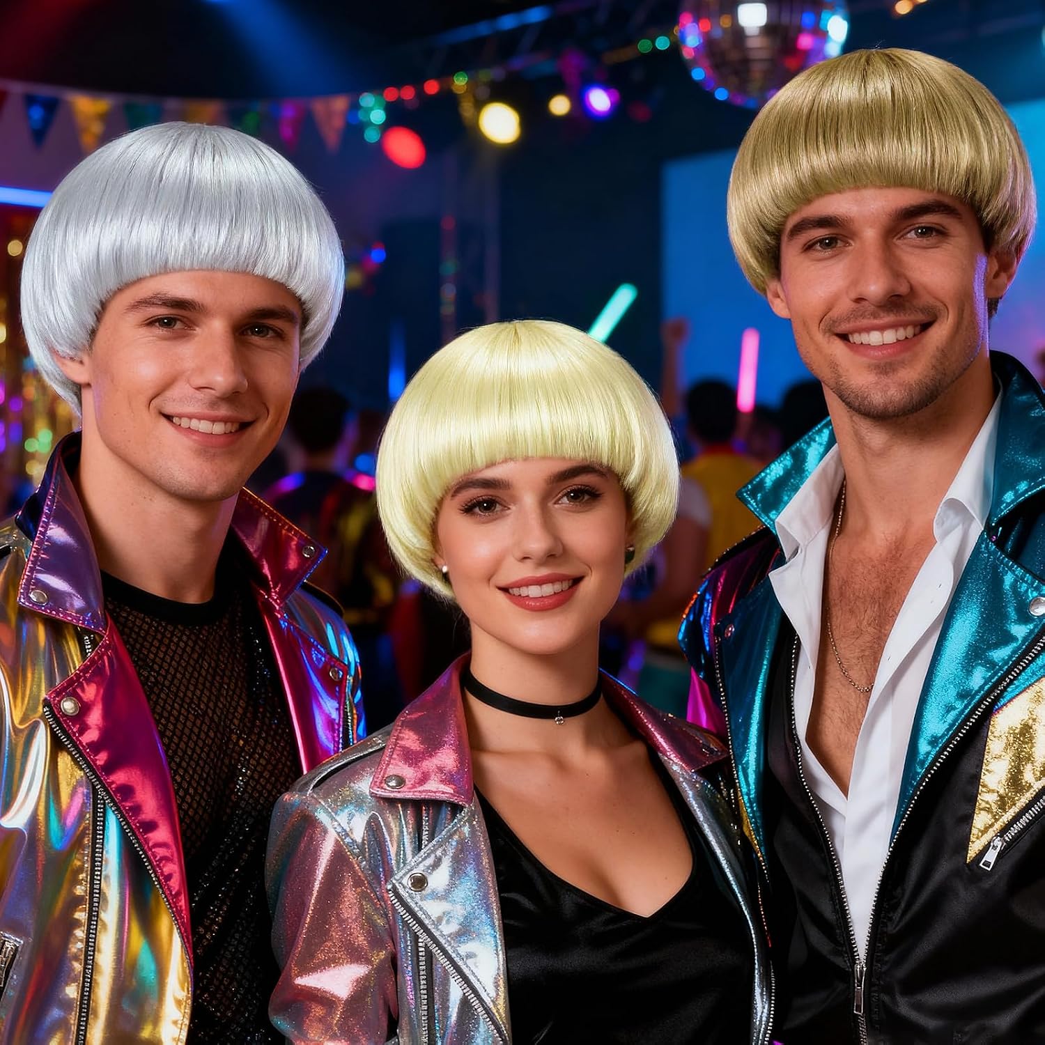 Short Blonde Bob Wig With Bangs Mushroom Wigs For Men 60s 70s Bowl Cut Wigs For Women Men Blond Bob For Cosplay Funny Wig For Party Outfit Anime_voghion.com