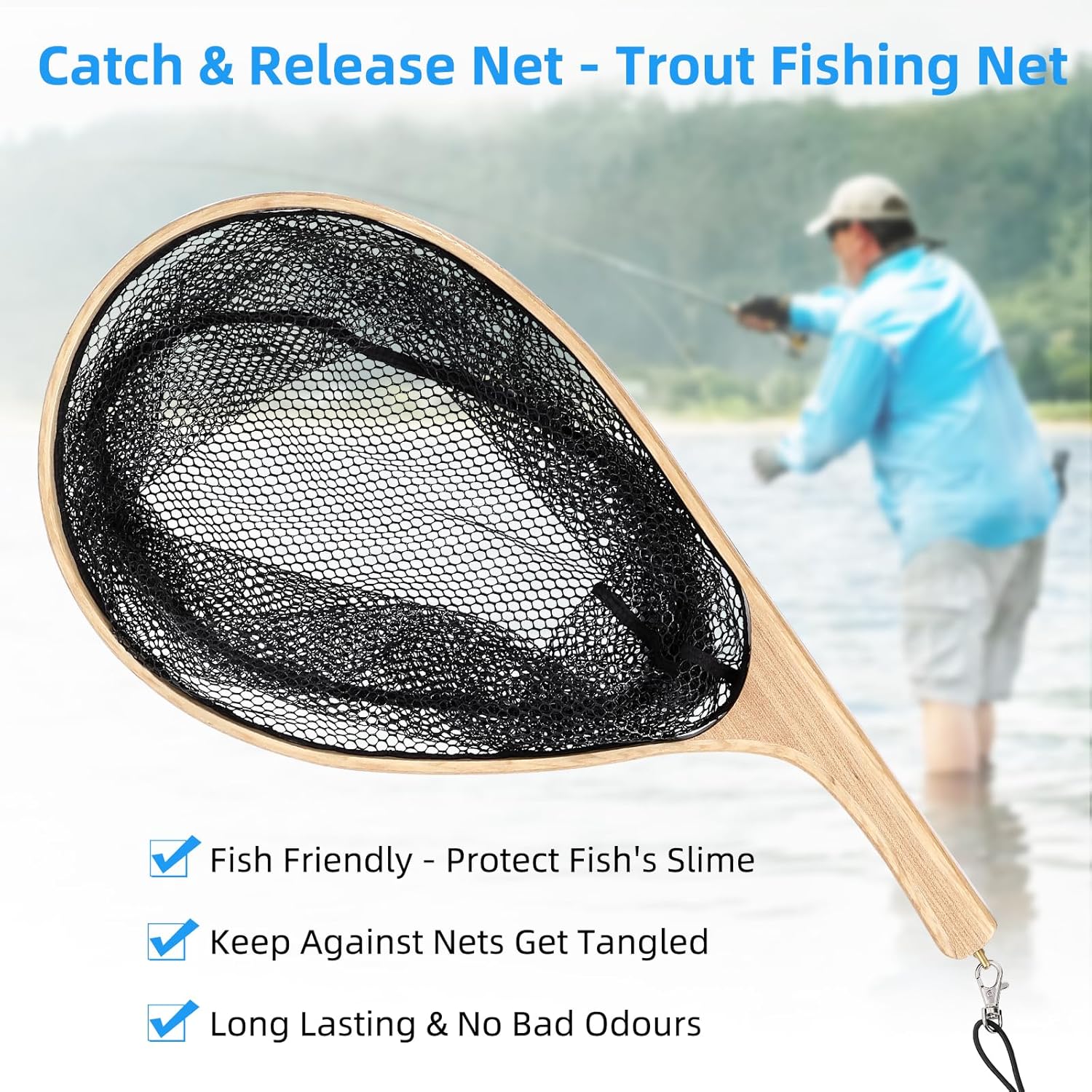 GarveeLife Fly Fishing Landing Net,Wooden Curved Handle,Lightweight Trout  Net | eBay