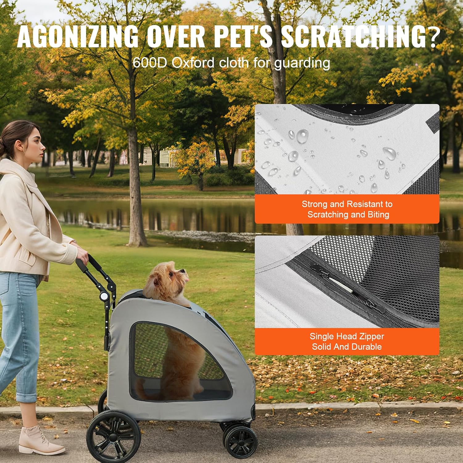 VEVOR Extra Large Dog Stroller For Dogs Up To 160lbs, 4 Wheel Handle-Adjustable Pet Stroller For Large Dog, Jogging Carriage For 2 Dogs_voghion.com
