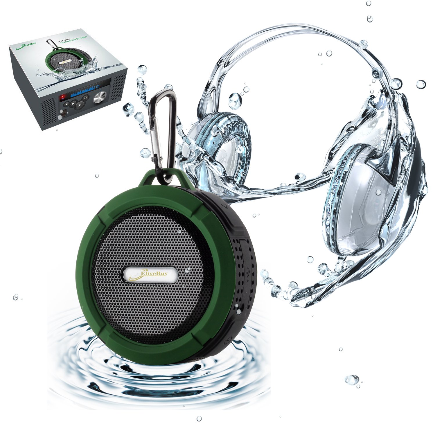 

[Waterproof & Dustproof with Great Sound] Original Elivebuy® Wireless Bluetooth 3.0 Outdoor / Shower Speaker, Handsfree Portable Speakerphone with Built-in Mic, Control Buttons and Dedicated Suction Cup for Showers, Bathroom, Pool, Boat, Car, Beach, & Ou