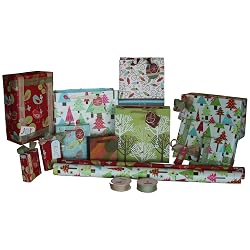 The Gift Wrap Company Festive Tidings Eco-wrap Gift Bag and Ribbon Assortment - best christmas wrapping paper