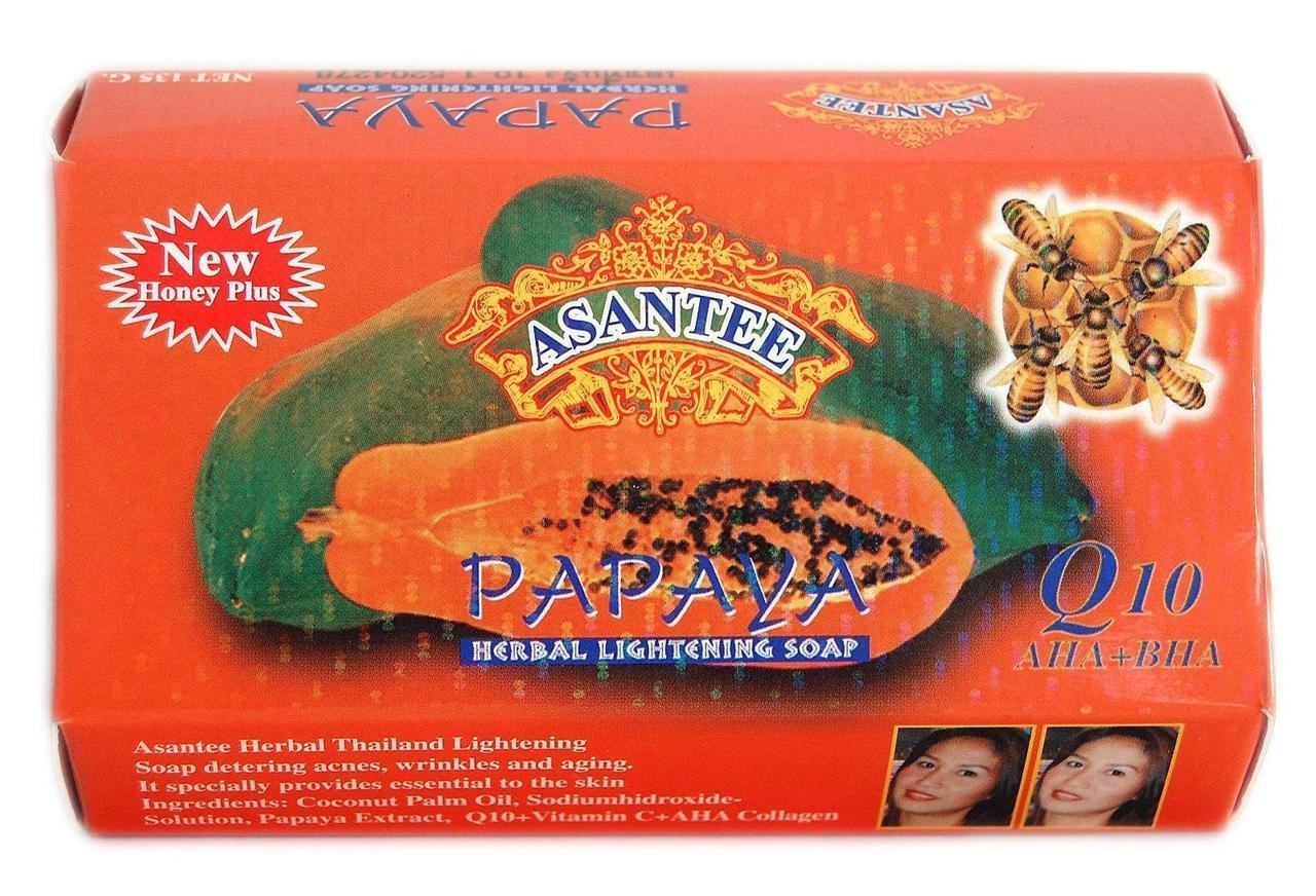 

"ThaiHappy"Asantee Thai Papaya Herbal Skin Whitening Soap 135g (Pack of 4)