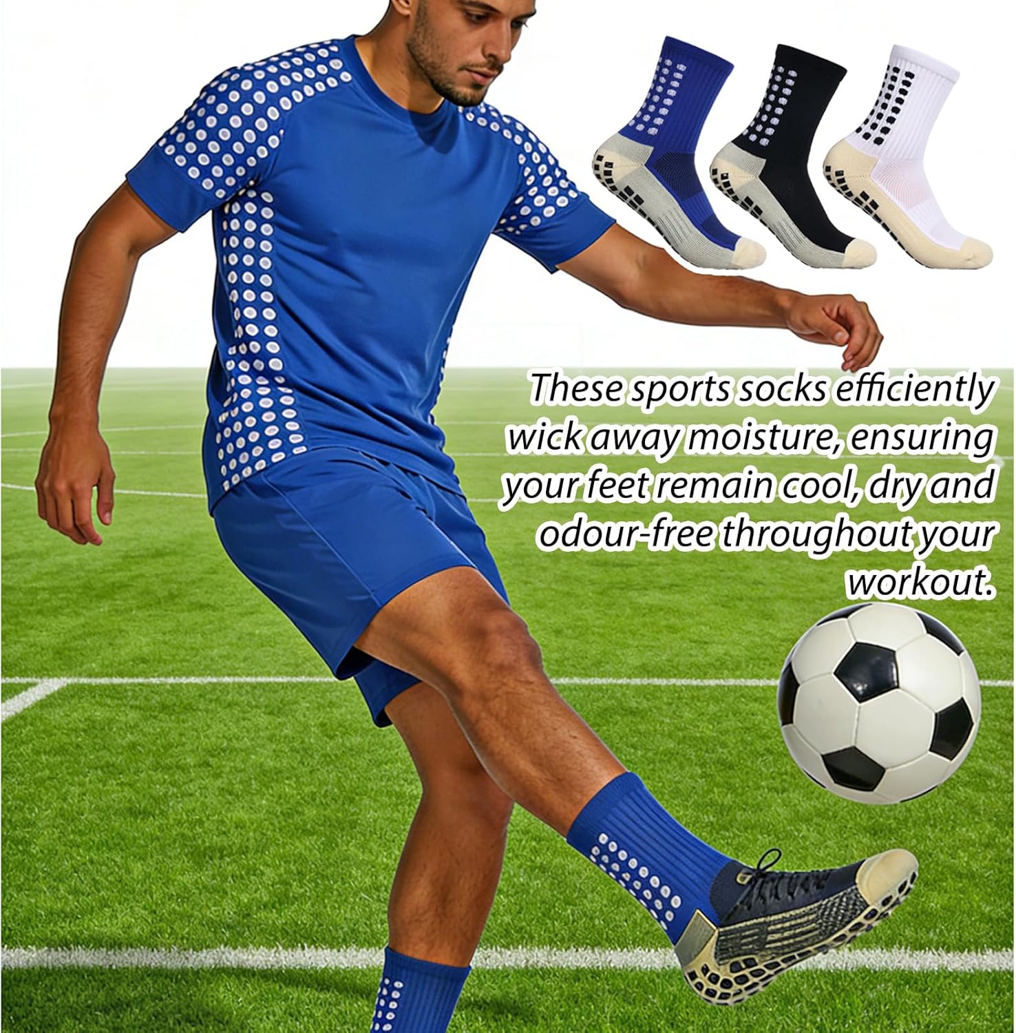 Calze da calcio da uomo con supporto plantare, 3 paia, traspiranti, antiscivolo, taglie 39-45, ideali per basket, corsa ed escursionismo._voghion.com
