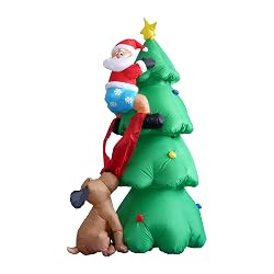 6 Foot Inflatable Christmas Santa Claus Climbing on Christmas Tree Chased by Dog Decoration