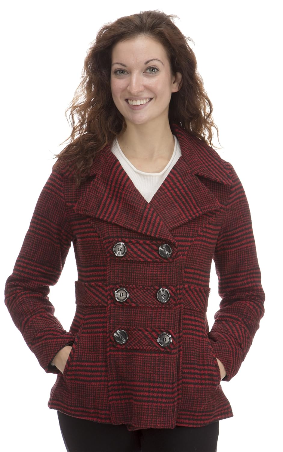 

Dollhouse Womens Classic Pea Coat with Pop Print Lining