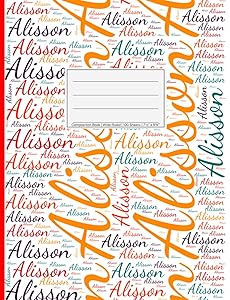 Alisson: Wide Ruled Composition Book, 200 pages, 7.44" x 9.69", white paper with light grey lines, personalized Soft white cover filled with wordcloud ... sizes, colors, directions and a red spline. by NWF Publishing
