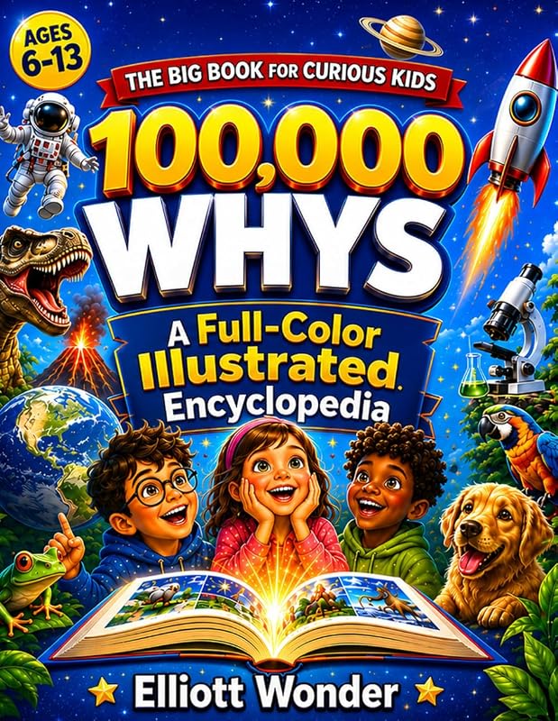 100,000 Whys for Kids: A Full-Color Visual Encyclopedia of Big Questions, Clear Answers, Science, Space, Animals, Nature, History, Inventions, and How the World Works for Ages 6–13 by Elliott Wonder