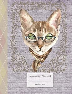 Composition Book - Dot Grid Paper: Cute Cat with Glasses by Pebble Press