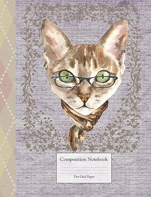 Composition Book - Dot Grid Paper: Cute Cat with Glasses