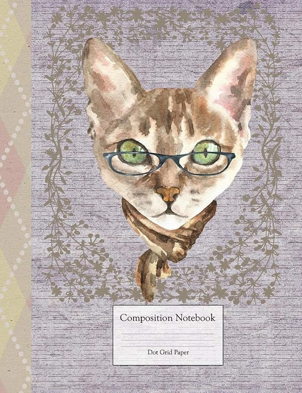 Composition Book - Dot Grid Paper: Cute Cat with Glasses by Pebble Press