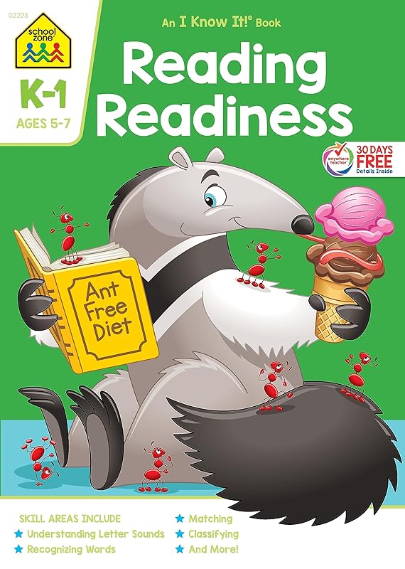 School Zone - Reading Readiness K-1 Workbook - 64 Pages, Ages 5 to 7, Kindergarten to 1st Grade, Story Order, Letter Sounds, Matching, and More (School Zone I Know It!® Workbook Series) by School Zone
