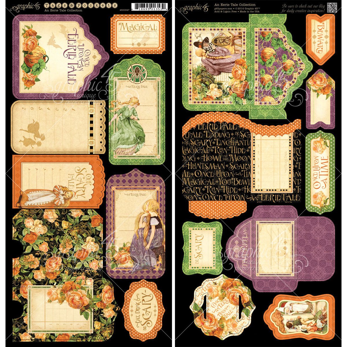 

Graphic 45 An Eerie Tale Tags and Pockets Paper Crafting Embellishments