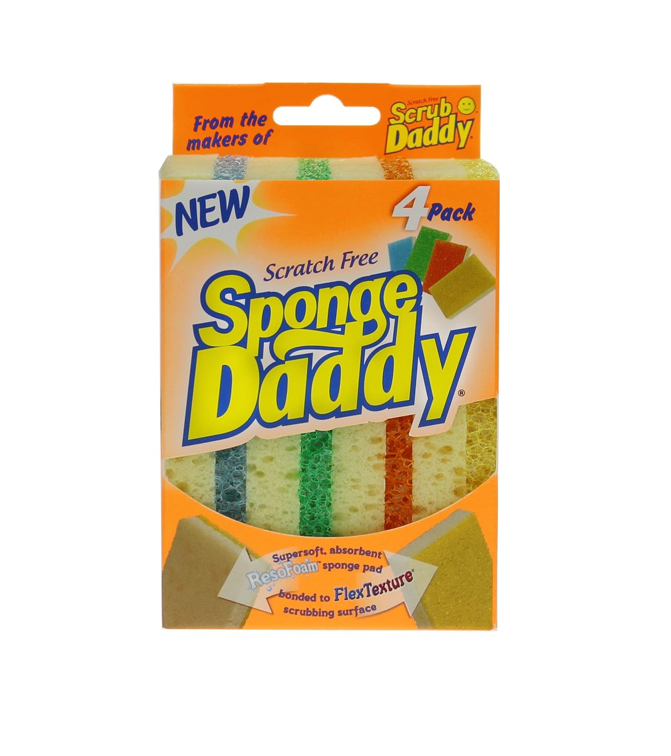 

Sponge Daddy - Supersoft absorbent ResoFoam sponge pad bonded to FlexTexture scrubbing surface- From the makers of Scrub Daddy - 4 Pack Colors