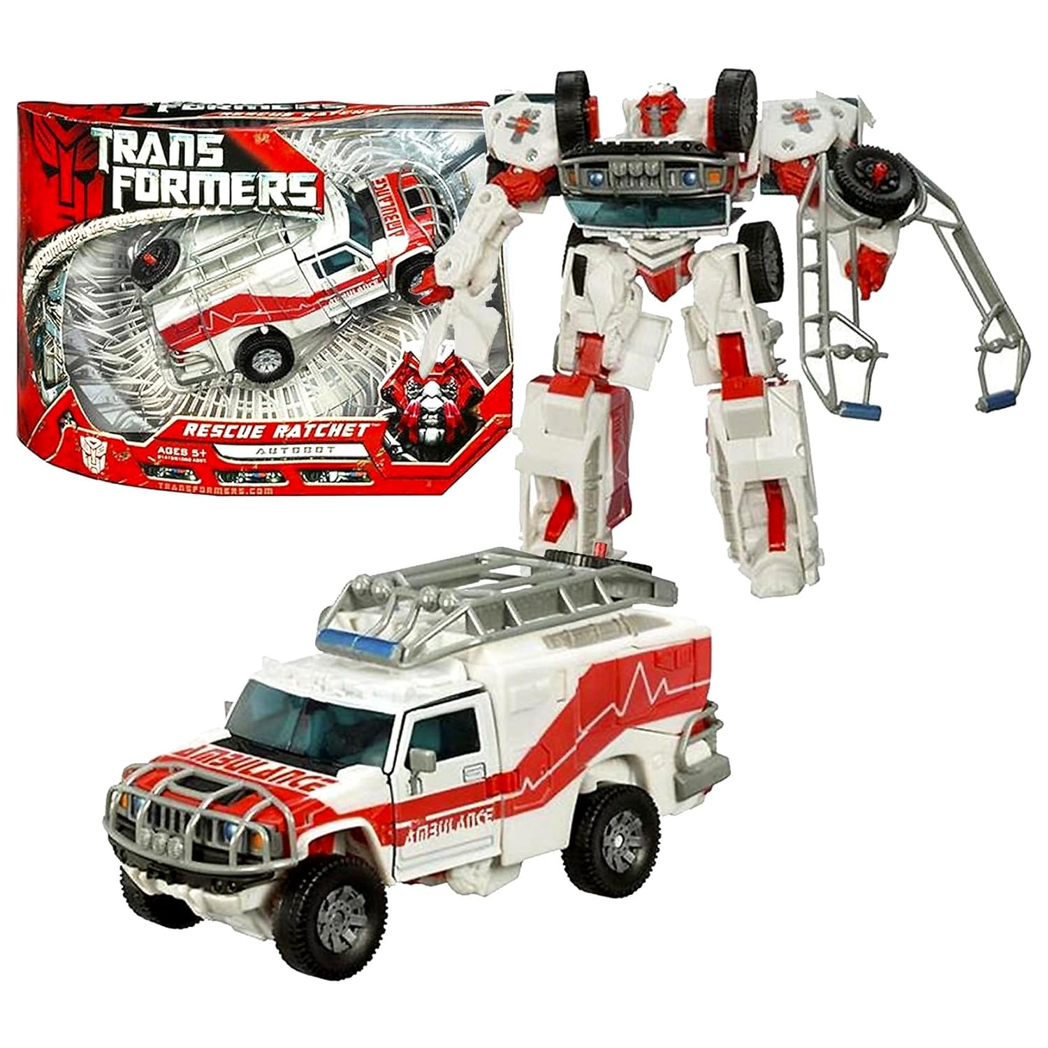 

Hasbro Year 2007 Transformers Movie Series 1 Voyager Class 7 Inch Tall Robot Action Figure - Autobot RESCUE RATCHET with Automorph Forearm Cannon and Hidden Axe (Vehicle Mode: Hummer H2 Ambulance)