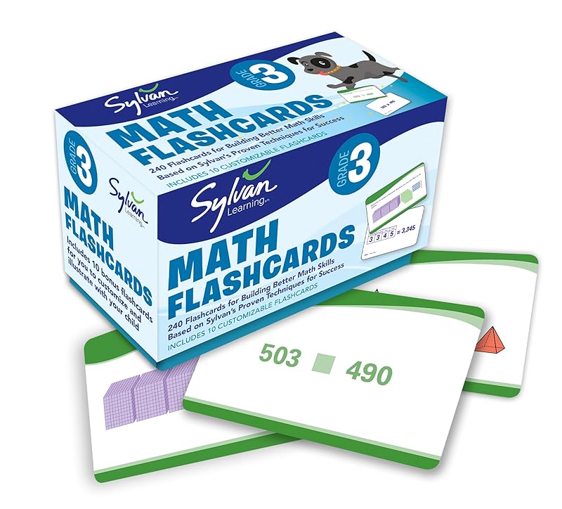 3rd Grade Math Flashcards: 240 Flashcards for Improving Math Skills (Place Value, Comparing Numbers, Rounding Numbers, Skip Counting, Multiplication & ... Fractions, Geometry) (Sylvan Math Flashcards) by Sylvan Learning