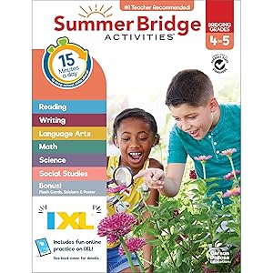 Summer Bridge Activities 4th to 5th Grade Workbooks All Subjects, Math, Language Arts, Reading Comprehension, Science, Social Studies, Writing, Fitness, Flash Cards, Stickers and More