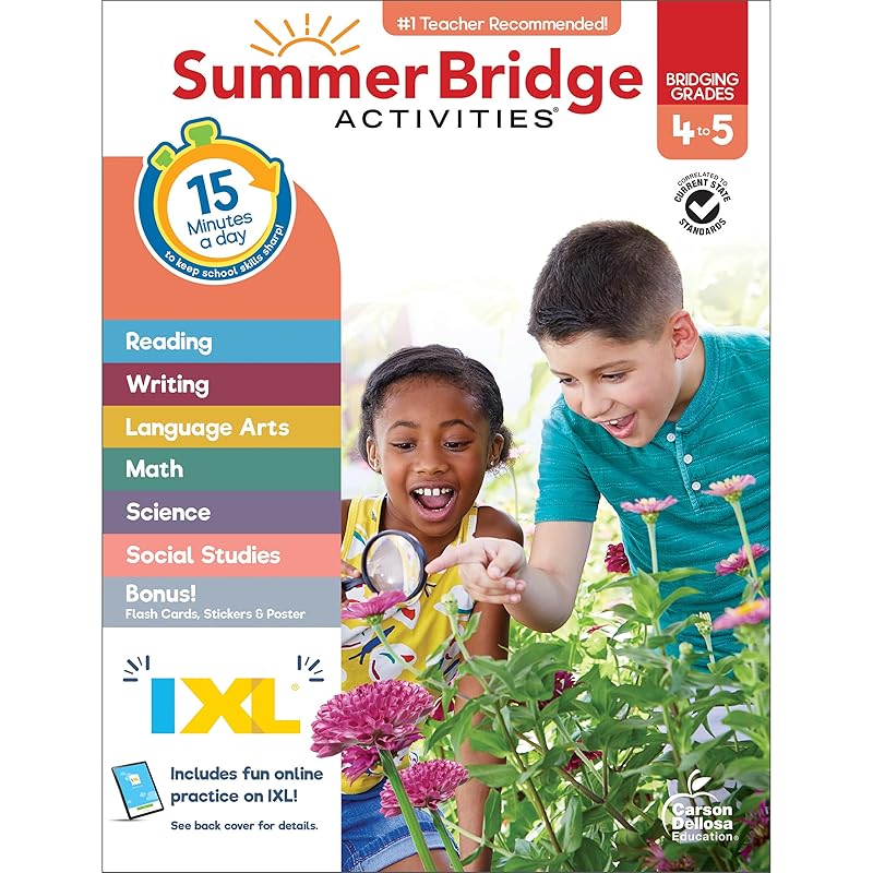 Summer Bridge Activities 4th to 5th Grade Workbooks All Subjects, Math, Language Arts, Reading Comprehension, Science, Social Studies, Writing, Fitness, Flash Cards, Stickers and More by Summer Bridge Activities