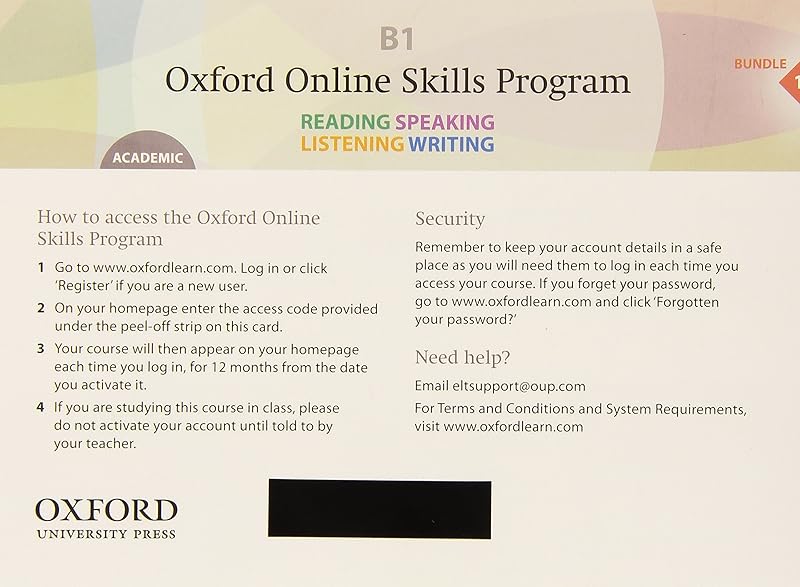 Oxford Online Skills Program: B1 Academic Bundle 1 - Card with Access Code: Skills development aligned to the CEFR by Oxford