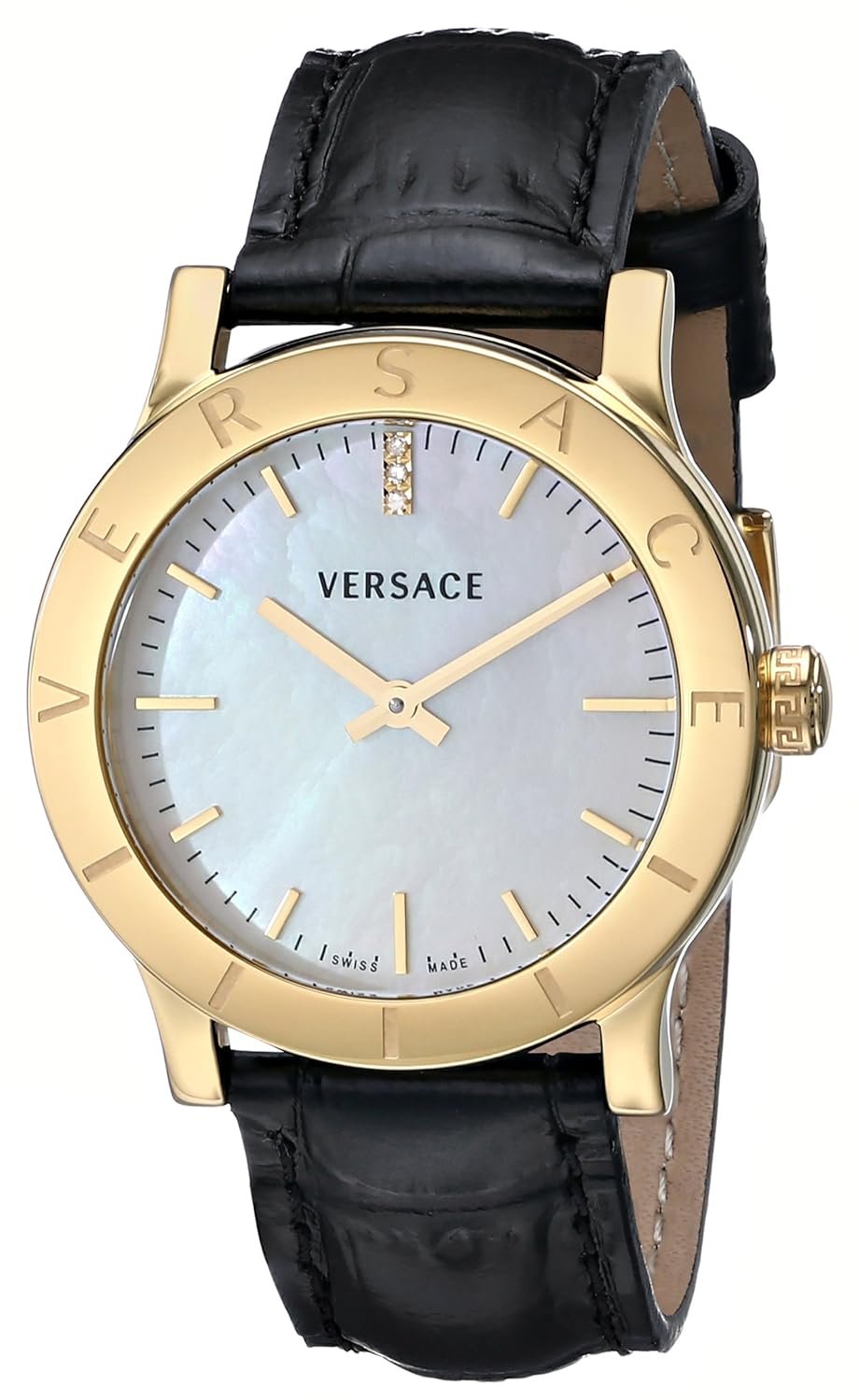versace womens vqa020000 "acron" diamond-accented gold-plated
