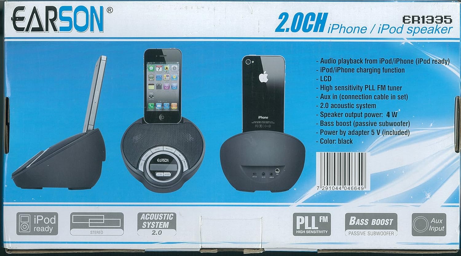 

Earson - Audio Music Stereo Dock Charger Station For iPhone 4G 4S 3G 3GS - FM Radio - Audio Playback - black - (Needs USA plug)