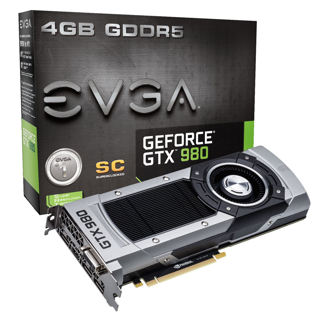 

EVGA GTX980 Superclocked 4GB GDDR5 256bit, DVI-I, DP x 3, HDMI, SLI Ready Graphics Card (04G-P4-2982-KR)
